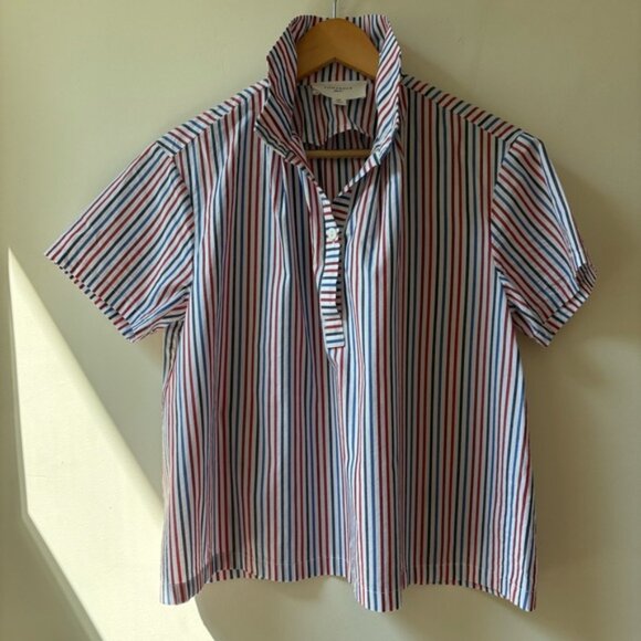 Tuckernuck Cute Cotton Striped Popover Short Sleeve Button Down Shirt Top SZ XS - Picture 7 of 12